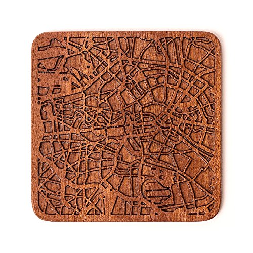 Berlin Map Untersetzer von O3 Design Studio, 1 Stück, Sapeli-Holz-Untersetzer mit Stadtkarte, mehrere Stadt optional, handgefertigt von O3 DESIGN STUDIO