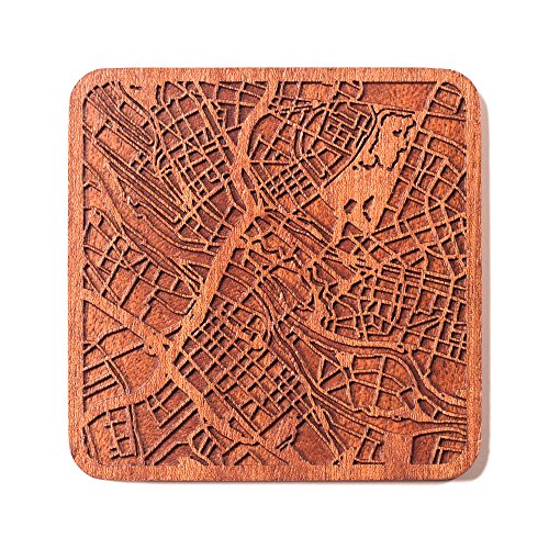 Bremen Map Untersetzer von O3 Design Studio, 1 Stück, Sapeli-Holz-Untersetzer mit Stadtkarte, mehrere Stadt optional, handgefertigt von O3 DESIGN STUDIO