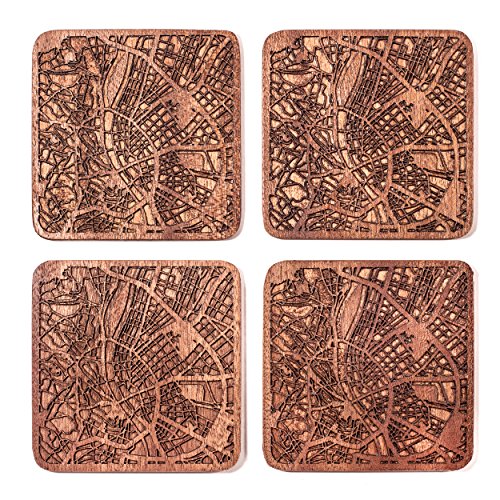 Budapest Untersetzer mit Landkarte aus Sapeli-Holz, 4 Stück, mit Stadtkarte, mehrere Stadt optional, handgefertigt Budapest Untersetzer mit Landkarte aus Sapeli-Holz, 4 Stück, mit Stadtkarte, mehrere Stadt optional, handgefertigt von O3 DESIGN STUDIO