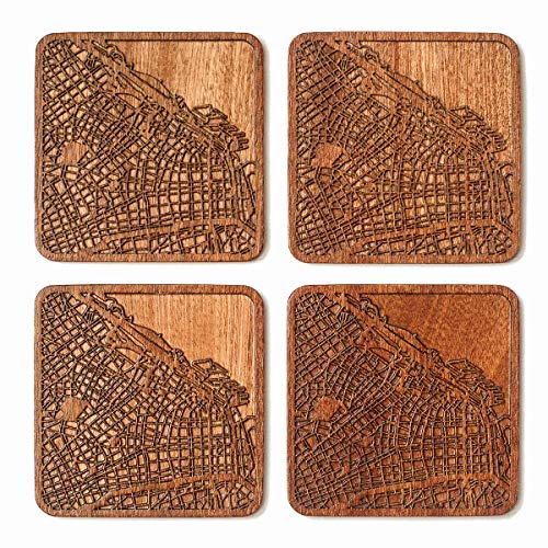 Buenos Aire Untersetzer mit Landkarte aus Sapeli-Holz, 4 Stück, mit Stadtkarte, mehrere Stadt optional, handgefertigt Buenos Aire Untersetzer mit Landkarte aus Sapeli-Holz, 4 Stück, mit Stadtkarte, mehrere Stadt optional, handgefertigt von O3 DESIGN STUDIO