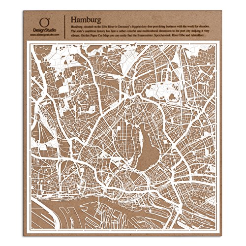 Hamburg Scherenschnitt Karte, Weiß 30x30 cm Papierkunst von O3 DESIGN STUDIO