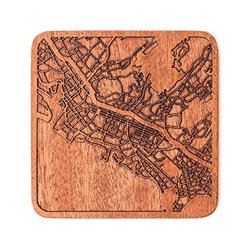 Honolulu Map Untersetzer von O3 Design Studio, 1 Stück, Sapeli-Holz-Untersetzer mit Stadtkarte, mehrere Stadt optional, handgefertigt von O3 DESIGN STUDIO