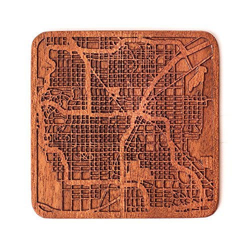 Las Vegas Map Untersetzer von O3 Design Studio, 1 Stück, Sapeli-Holz-Untersetzer mit Stadtkarte, mehrere Stadt optional, handgefertigt von O3 DESIGN STUDIO