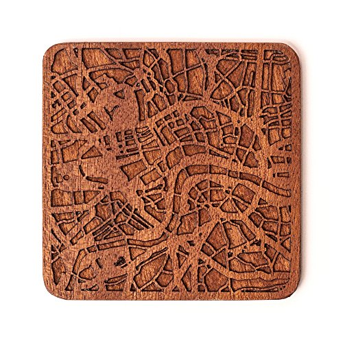 London Map Untersetzer von O3 Design Studio, 1 Stück, Sapeli-Holz-Untersetzer mit Stadtkarte, mehrere Stadt optional, handgefertigt von O3 DESIGN STUDIO
