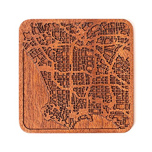 Los Angeles Map Untersetzer von O3 Design Studio, 1 Stück, Sapeli-Holz-Untersetzer mit Stadtkarte, mehrere Stadt optional, handgefertigt von O3 DESIGN STUDIO