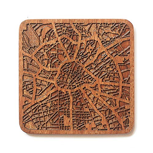 Manchester Map Untersetzer von O3 Design Studio, 1 Stück, Sapeli-Holz-Untersetzer mit Stadtkarte, mehrere Stadt optional, handgefertigt von O3 DESIGN STUDIO