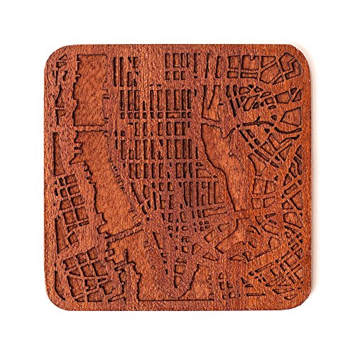 Manhattan, NY. Map Untersetzer von O3 Design Studio, 1 Stück, Sapeli-Holz-Untersetzer mit Stadtkarte, mehrere Stadt optional, handgefertigt von O3 DESIGN STUDIO