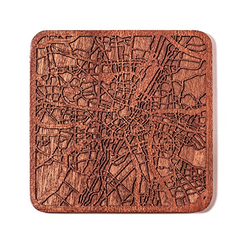 München Map Untersetzer von O3 Design Studio, 1 Stück, Sapeli-Holz-Untersetzer mit Stadtkarte, mehrere Stadt optional, handgefertigt von O3 DESIGN STUDIO