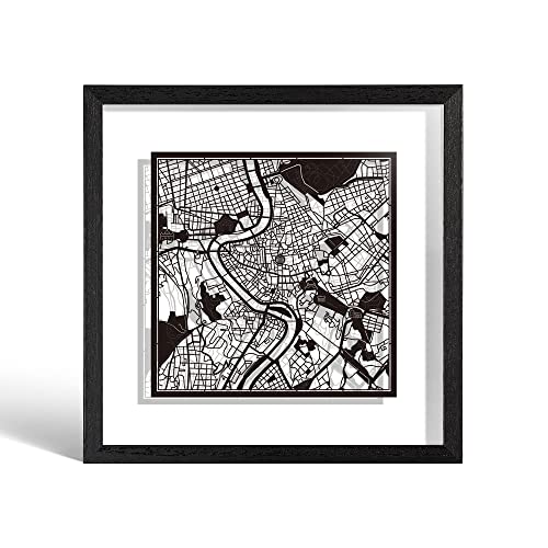 O3 DESIGN STUDIO - Marco de Papel para mapas, 22,8 x 22,8 cm, en Caja de Regalo, Fondo, autocambiante, Arte de Papel, Black Map Black Frame, Rom von O3 DESIGN STUDIO