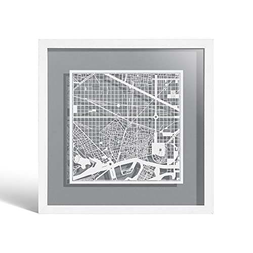 O3 DESIGN STUDIO - Marco de Papel para mapas, 22,8 x 22,8 cm, en Caja de Regalo, Fondo, autocambiante, Arte de Papel, White Map White Frame, Barcelona von O3 DESIGN STUDIO