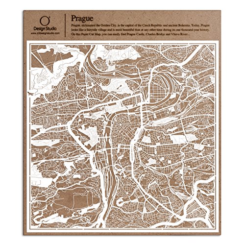 Prag Scherenschnitt Karte, Weiß 30x30 cm Papierkunst von O3 DESIGN STUDIO