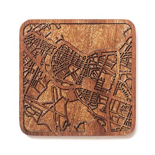 Reykjavik Map Untersetzer von O3 Design Studio, 1 Stück, Sapeli-Holz-Untersetzer mit Stadtkarte, mehrere Stadt optional, handgefertigt von O3 DESIGN STUDIO