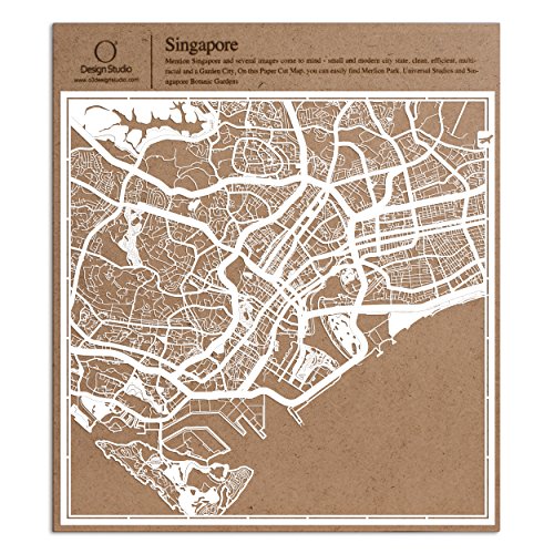 Singapur Scherenschnitt Karte, Weiß 30x30 cm Papierkunst von O3 DESIGN STUDIO