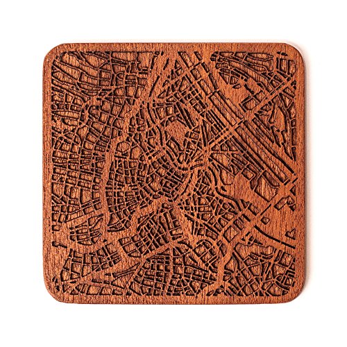 Wien Map Untersetzer von O3 Design Studio, 1 Stück, Sapeli-Holz-Untersetzer mit Stadtkarte, mehrere Stadt optional, handgefertigt von O3 DESIGN STUDIO
