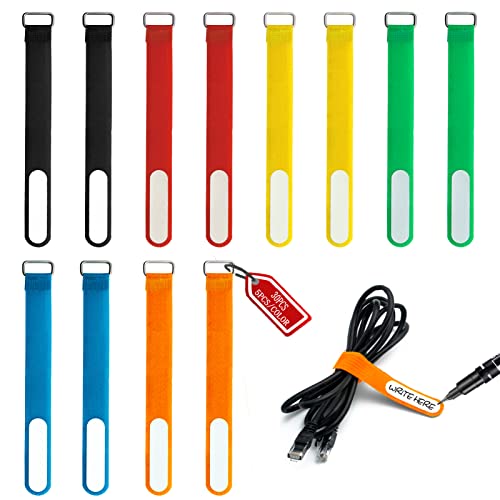 30 Stück Klett Kabelbinder mit Beschriftungsfeld, 20cm x 2cm Kabelbinder Klettverschluss in 6 Farben mit Kabelbeschriftung und Edelstahlschnalle zur Einfachen Kabelidentifikation von O4L