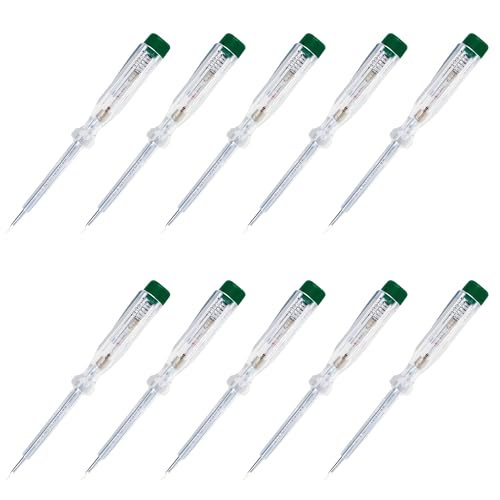 O4L Einpoliger Spannungsprüfer/Phasenprüfer mit fest integrierter Glimmlampe, Schraubendreherklinge und Ansteckclip aus Metall, Made in Germany, 10 Stück von O4L