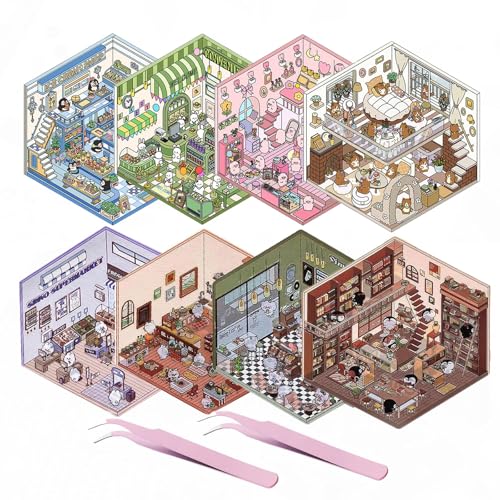 8 Sets DIY 3D Haus Sticker - Machen Sie Ihre Eigene Supermarkt, Café, Restaurant, Buchhandlung Szene - Stapelbare Aufkleber, Stil A+C 8 Sets DIY 3D Haus Sticker - Machen Sie Ihre Eigene Supermarkt, Café, Restaurant, Buchhandlung Szene - Stapelbare Aufkleber, Stil A+C von OADAA