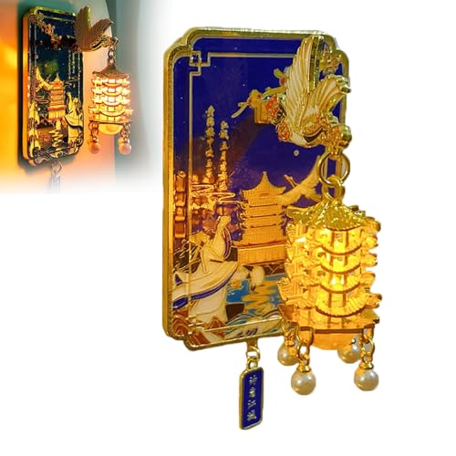 Yellow Crane Tower Luminous Lantern Refrigerator Magnet, Luminous Metal 3D Landmark Decorative Refrigerator, Architecture Fridge Decoration (1Pc Blue) von OADAA