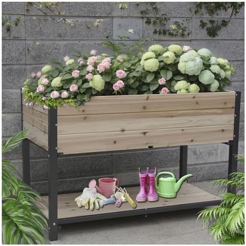 Hochbeet mit Metallgestell, Holz Pflanzkasten mit Ablagefläche, Gartenbeet für Terrasse und Balkon Hochbeet mit Metallgestell, Holz Pflanzkasten mit Ablagefläche, Gartenbeet für Terrasse und Balkon von OAFNLWU