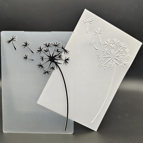 Kunststoff-Prägeschablone, A6, Löwenzahn im Wind, Papierbasteln, strukturierte Kunststoffeindrücke für Kartenherstellung, Scrapbooking von OAIDVEUY