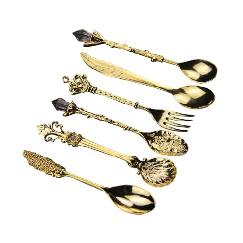 6 Stück Antike Rührlöffel Kristall Zink Legierung Vintage Dessert Kaffee Teelöffel Spülmaschine Safe Getränke Utensilien Zink Leichtmetallgeschirr Set von OAJABBGE