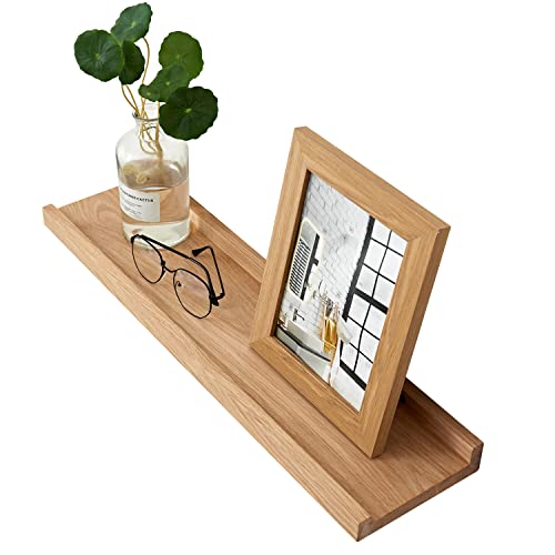 OAKERLAND Schweberegal Eiche Massiv Bilderleiste Holz 60cm Wandregal für Küche, Wohnzimmer, Schlafzimmer, Badezimer von OAKERLAND