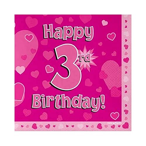OAKTREE UK 634893 Oaktree Happy 3rd Birthday Pink 33 cm x 33 cm 3-lagige Servietten 16 Stück von OAKTREE UK