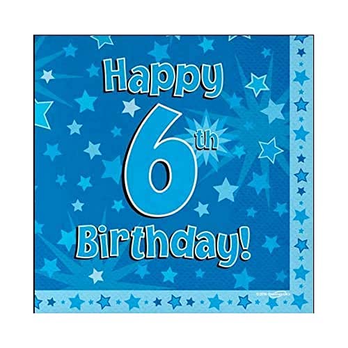 Oaktree Servietten "Happy 6th Birthday", blau, 33 cm x 33 cm, 3-lagig, 16 Stück von OAKTREE UK