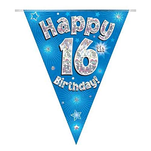 Party-Wimpelkette, Happy 16th Birthday, 11 Flaggen, 3,9 m, Blau von OakTree