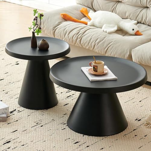 2er Set Couchtisch Rund Aus Stabilem Carbonstahl, Moderner Wohnzimmertisch Mit Kegelförmigem Gestell – Leicht Zu Montieren, Ideal Für Büro, Schlafzimmer Oder Kleine Räume(Black) von OAKVYNE