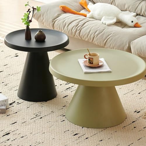 2er Set Couchtisch Rund Aus Stabilem Carbonstahl, Moderner Wohnzimmertisch Mit Kegelförmigem Gestell – Leicht Zu Montieren, Ideal Für Büro, Schlafzimmer Oder Kleine Räume(Black+Green) von OAKVYNE