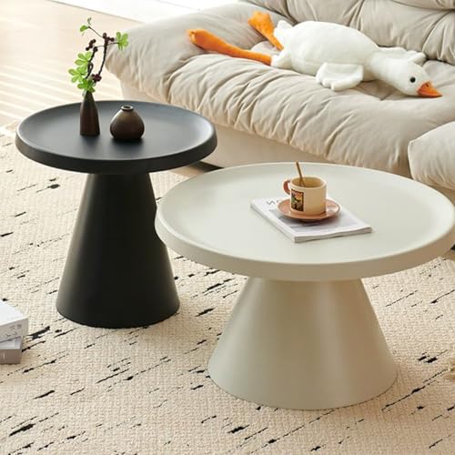 2er Set Couchtisch Rund Aus Stabilem Carbonstahl, Moderner Wohnzimmertisch Mit Kegelförmigem Gestell – Leicht Zu Montieren, Ideal Für Büro, Schlafzimmer Oder Kleine Räume(Black+White) von OAKVYNE