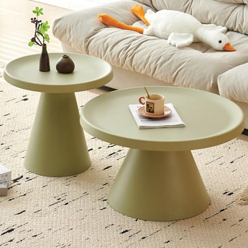 2er Set Couchtisch Rund Aus Stabilem Carbonstahl, Moderner Wohnzimmertisch Mit Kegelförmigem Gestell – Leicht Zu Montieren, Ideal Für Büro, Schlafzimmer Oder Kleine Räume(Green) von OAKVYNE