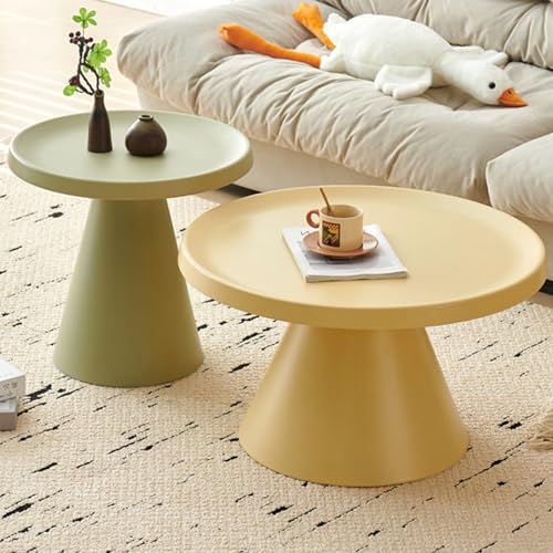2er Set Couchtisch Rund Aus Stabilem Carbonstahl, Moderner Wohnzimmertisch Mit Kegelförmigem Gestell – Leicht Zu Montieren, Ideal Für Büro, Schlafzimmer Oder Kleine Räume(Green+Yellow) von OAKVYNE