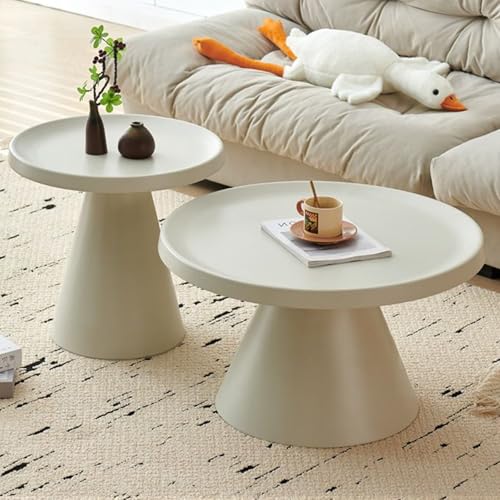 2er Set Couchtisch Rund Aus Stabilem Carbonstahl, Moderner Wohnzimmertisch Mit Kegelförmigem Gestell – Leicht Zu Montieren, Ideal Für Büro, Schlafzimmer Oder Kleine Räume(White) von OAKVYNE