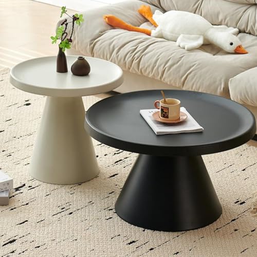 2er Set Couchtisch Rund Aus Stabilem Carbonstahl, Moderner Wohnzimmertisch Mit Kegelförmigem Gestell – Leicht Zu Montieren, Ideal Für Büro, Schlafzimmer Oder Kleine Räume(White+Black) von OAKVYNE