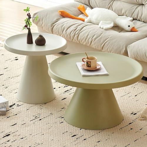2er Set Couchtisch Rund Aus Stabilem Carbonstahl, Moderner Wohnzimmertisch Mit Kegelförmigem Gestell – Leicht Zu Montieren, Ideal Für Büro, Schlafzimmer Oder Kleine Räume(White+Green) von OAKVYNE