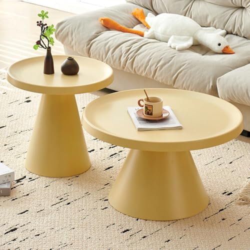 2er Set Couchtisch Rund Aus Stabilem Carbonstahl, Moderner Wohnzimmertisch Mit Kegelförmigem Gestell – Leicht Zu Montieren, Ideal Für Büro, Schlafzimmer Oder Kleine Räume(Yellow) von OAKVYNE