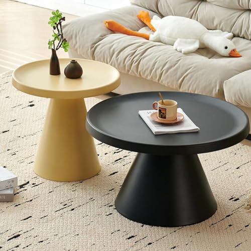 2er Set Couchtisch Rund Aus Stabilem Carbonstahl, Moderner Wohnzimmertisch Mit Kegelförmigem Gestell – Leicht Zu Montieren, Ideal Für Büro, Schlafzimmer Oder Kleine Räume(Yellow+Black) von OAKVYNE