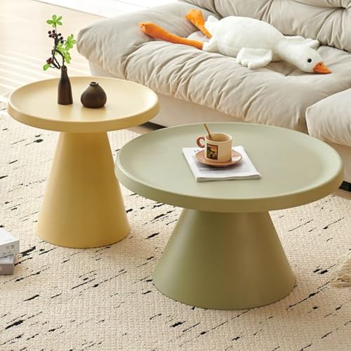 2er Set Couchtisch Rund Aus Stabilem Carbonstahl, Moderner Wohnzimmertisch Mit Kegelförmigem Gestell – Leicht Zu Montieren, Ideal Für Büro, Schlafzimmer Oder Kleine Räume(Yellow+Green) von OAKVYNE