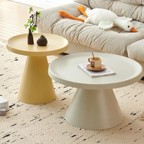 2er Set Couchtisch Rund Aus Stabilem Carbonstahl, Moderner Wohnzimmertisch Mit Kegelförmigem Gestell – Leicht Zu Montieren, Ideal Für Büro, Schlafzimmer Oder Kleine Räume(Yellow+White) von OAKVYNE