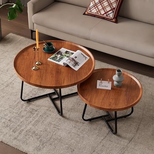 Couchtisch Rund 2er Set - Moderne Nesting Kaffeetische mit Stabilen Metallgestell, Beistelltisch für Wohnzimmer, Büro oder Schlafzimmer, Leicht & Stabil, Einfache Montage von OAKVYNE