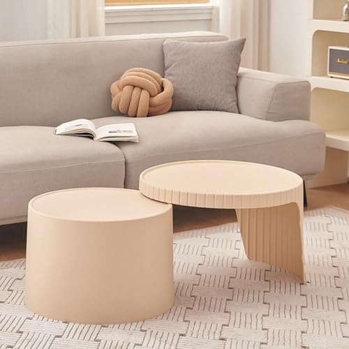 Couchtisch Rund 2er Set – Moderner Wohnzimmertisch aus Kunststoff – Nesting Beistelltisch für Balkon/Büro – Einfache Montage, Leicht und Stabil(Apricot pink) von OAKVYNE