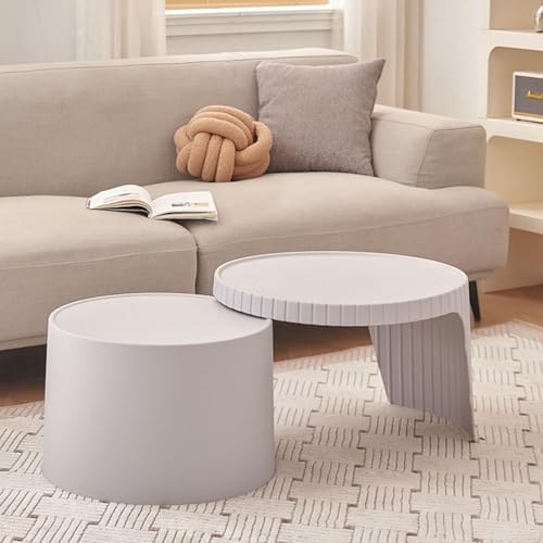 Couchtisch Rund 2er Set – Moderner Wohnzimmertisch aus Kunststoff – Nesting Beistelltisch für Balkon/Büro – Einfache Montage, Leicht und Stabil(Gray) von OAKVYNE