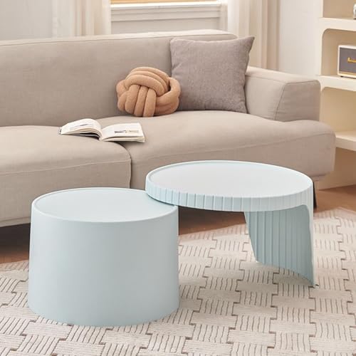 Couchtisch Rund 2er Set – Moderner Wohnzimmertisch aus Kunststoff – Nesting Beistelltisch für Balkon/Büro – Einfache Montage, Leicht und Stabil(Light Blue) von OAKVYNE