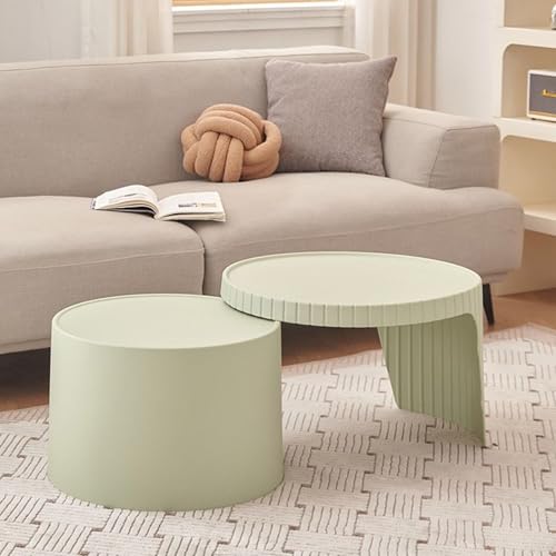 Couchtisch Rund 2er Set – Moderner Wohnzimmertisch aus Kunststoff – Nesting Beistelltisch für Balkon/Büro – Einfache Montage, Leicht und Stabil(Matcha Green) von OAKVYNE