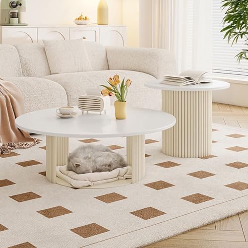 Couchtisch Rund 2er Set – Wohnzimmertisch Mit Stauraum & Stabilem Metallgestell, Moderner Beistelltisch, Einfach Zu Montieren Für Schlafzimmer & Büro(White-A,60cm/23.6in) von OAKVYNE