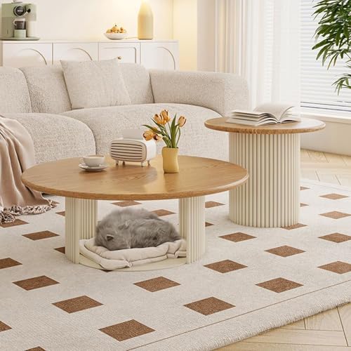 Couchtisch Rund 2er Set – Wohnzimmertisch Mit Stauraum & Stabilem Metallgestell, Moderner Beistelltisch, Einfach Zu Montieren Für Schlafzimmer & Büro(Wood Color-A,70cm/27.5in) von OAKVYNE