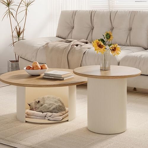 Couchtisch Rund 2er Set – Wohnzimmertisch Mit Stauraum & Stabilem Metallgestell, Moderner Beistelltisch, Einfach Zu Montieren Für Schlafzimmer & Büro(Wood Color-B,60cm/23.6in) von OAKVYNE