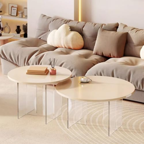 Moderner Couchtisch Rund 2er Set – Wohnzimmertisch mit Acrylfüßen & Leicht zu Reinigen – Platzsparend für Büro oder Schlafzimmer – Stabil und Elegant(50CM+60CM/19.6IN+23.6IN) von OAKVYNE